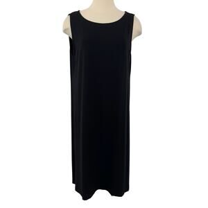 Eileen Fisher Stretch Jersey Knit Shift Dress Knee Length Black L